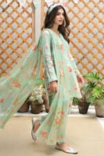 Aqua Floral: Embroidered SWISS  Lawn With Zari Organza Dupatta - Image 3