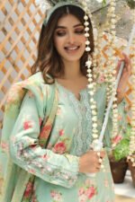 Aqua Floral: Embroidered SWISS  Lawn With Zari Organza Dupatta - Image 5