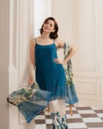 Lulusar Blue: Sharmooz Silk, Handwork, Unstitched
