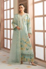 Aqua Floral: Embroidered SWISS  Lawn With Zari Organza Dupatta - Image 2