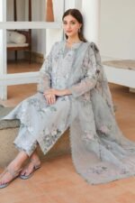 Baroque Lawn: Printed, Chickenkari, Organza Dupatta - Image 4