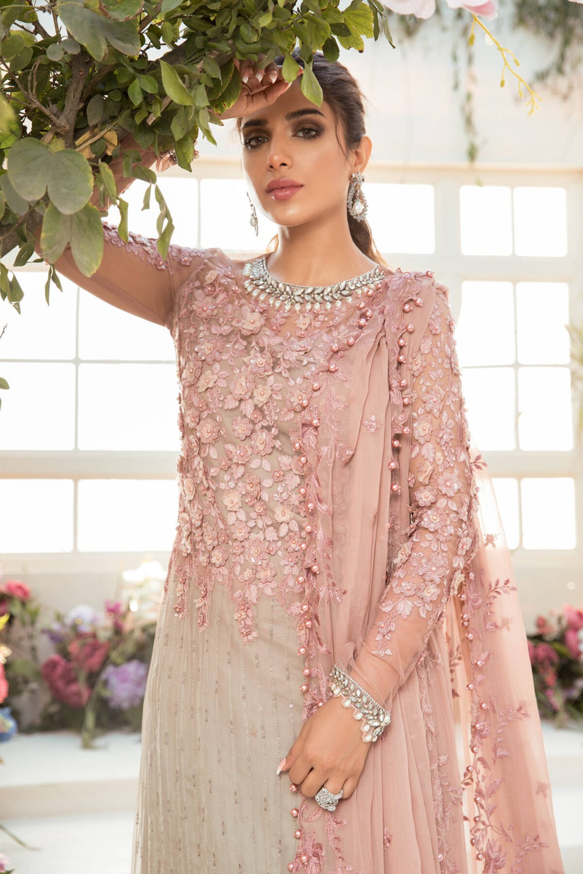 Maria B Wedding & Eid: Chiffon, Handwork, 3D Blooms - Image 3