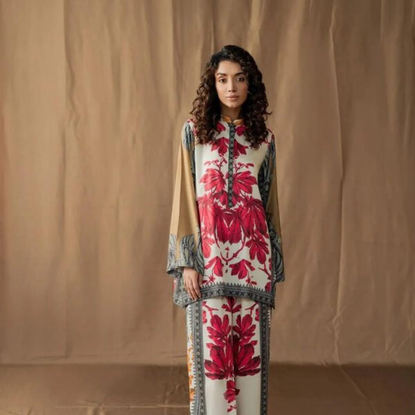 Enchanting Floral Silk Ensemble: Unstitched Shirt/Trouser