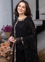 Azure Moon Spark: Embroidered Chiffon & Malai Ensemble - Image 2