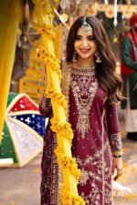 Asim Jofa Maroon Chiffon Partywear Fancy Unstitched Suit