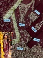Asim Jofa Maroon Chiffon Partywear Fancy Unstitched Suit - Image 2