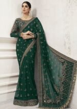 Maria B Wedding Saree With Embroidered Pallu - Image 3
