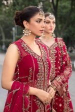 Unstitched Maria B Chiffon Red Embroidered Spengle Suit - Image 4