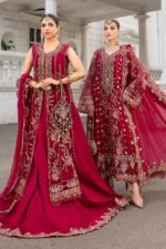 Unstitched Maria B Chiffon Red Embroidered Spengle Suit - Image 3
