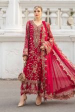 Unstitched Maria B Chiffon Red Embroidered Spengle Suit