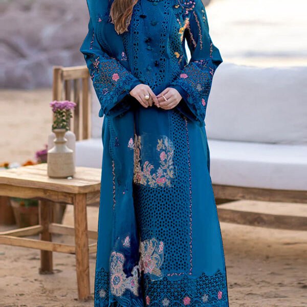 Unstitched Qalamkar Lawn Cotton Replica Suit With Organza