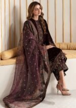 Unstitched Baroque Luxury Velvet Mehroon Suit Replica - Image 3