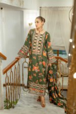 Unstitched Aneelas Silk 3-Piece Embroidered  Suit