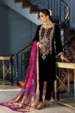 Unstitched Khuda Baksh Black Velvet Wedding Embroidered Suit