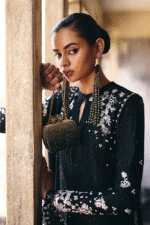 Unstitched Suffuse Jet Black Chiffon Luxury Embroidered Suit - Image 3