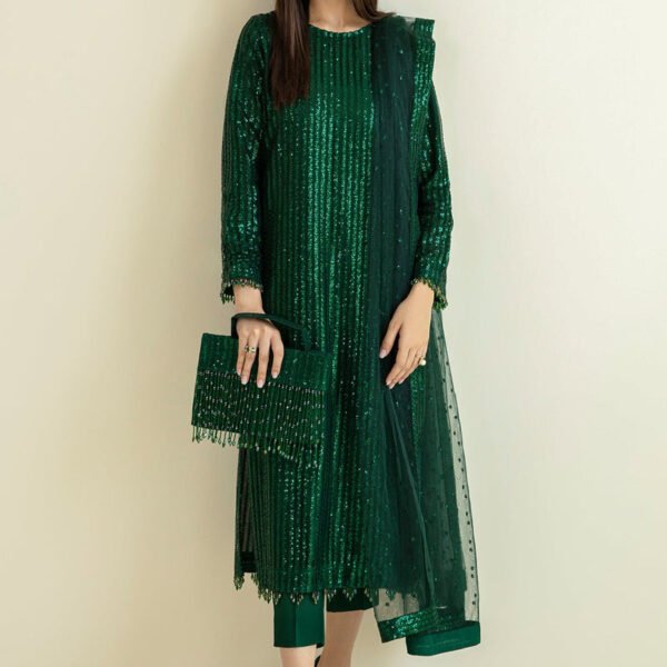 Unstitched Baroque Semi Pure Chiffon Embroidered Dress