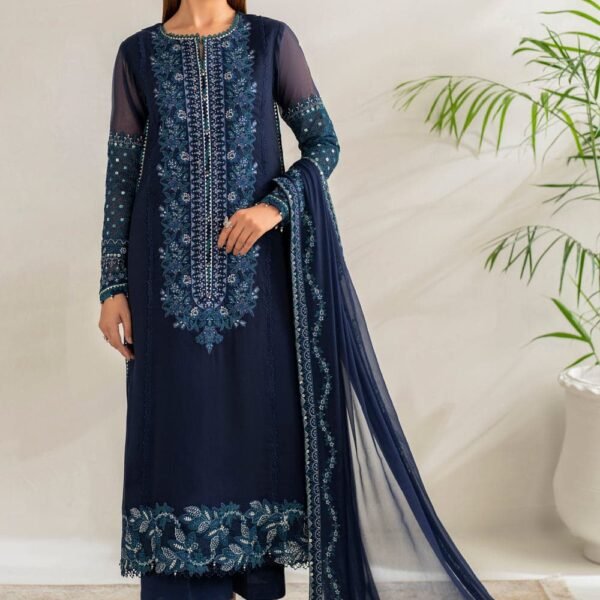 Unstitched Sapphire Chiffon Embroidered  3Pc Suit