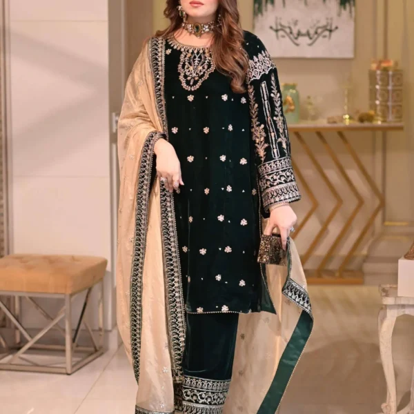 Unstitched Aneelies Velvet Heavy Embroidered Suit