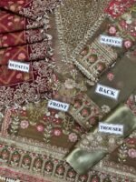 Unstitched Crimson Organza Embroidered 3Pc Suit - Image 7