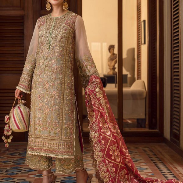 Unstitched Crimson Organza Embroidered 3Pc Suit